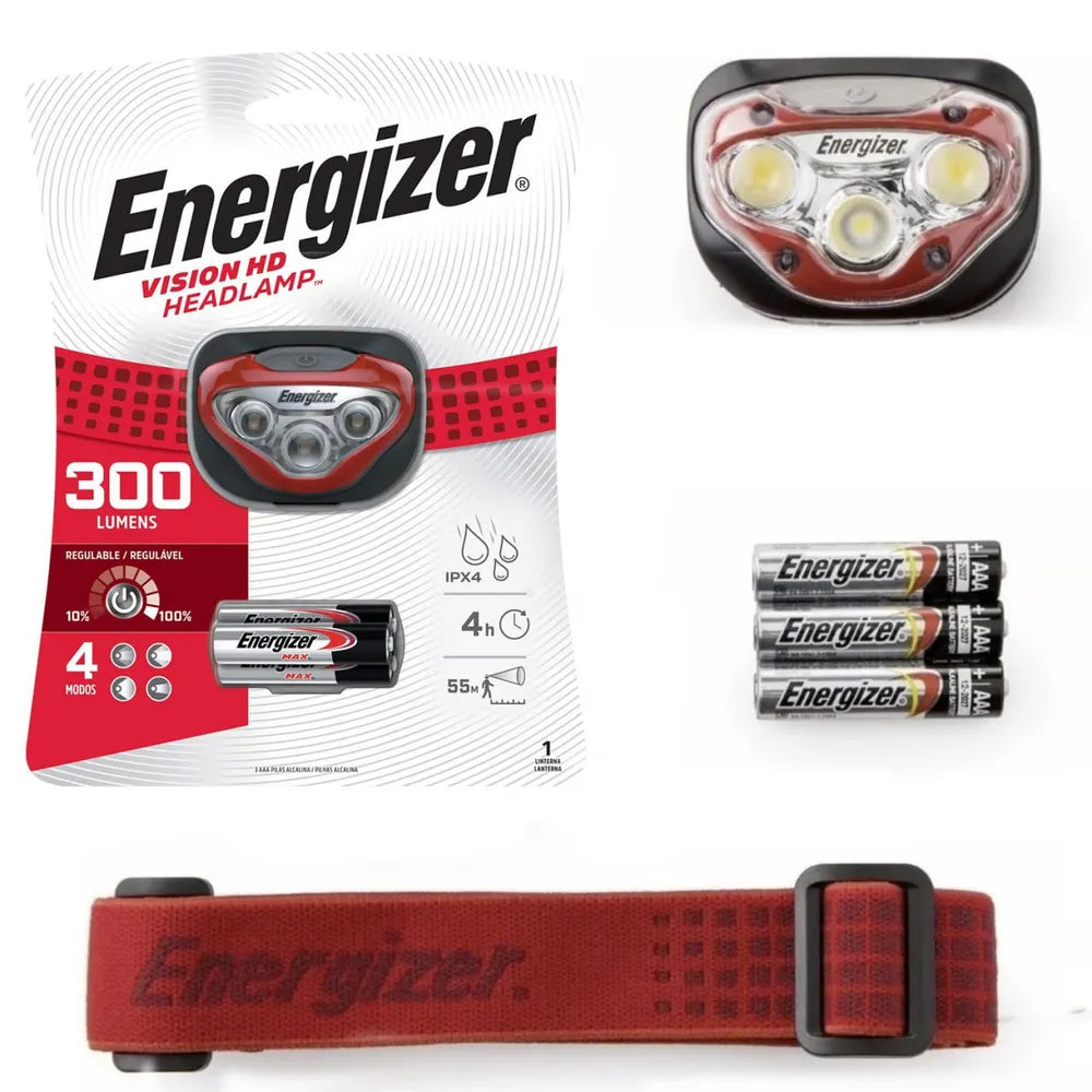 Linterna Frontal ENERGIZER 300 Lumenes 4 Modos Regulable S1848