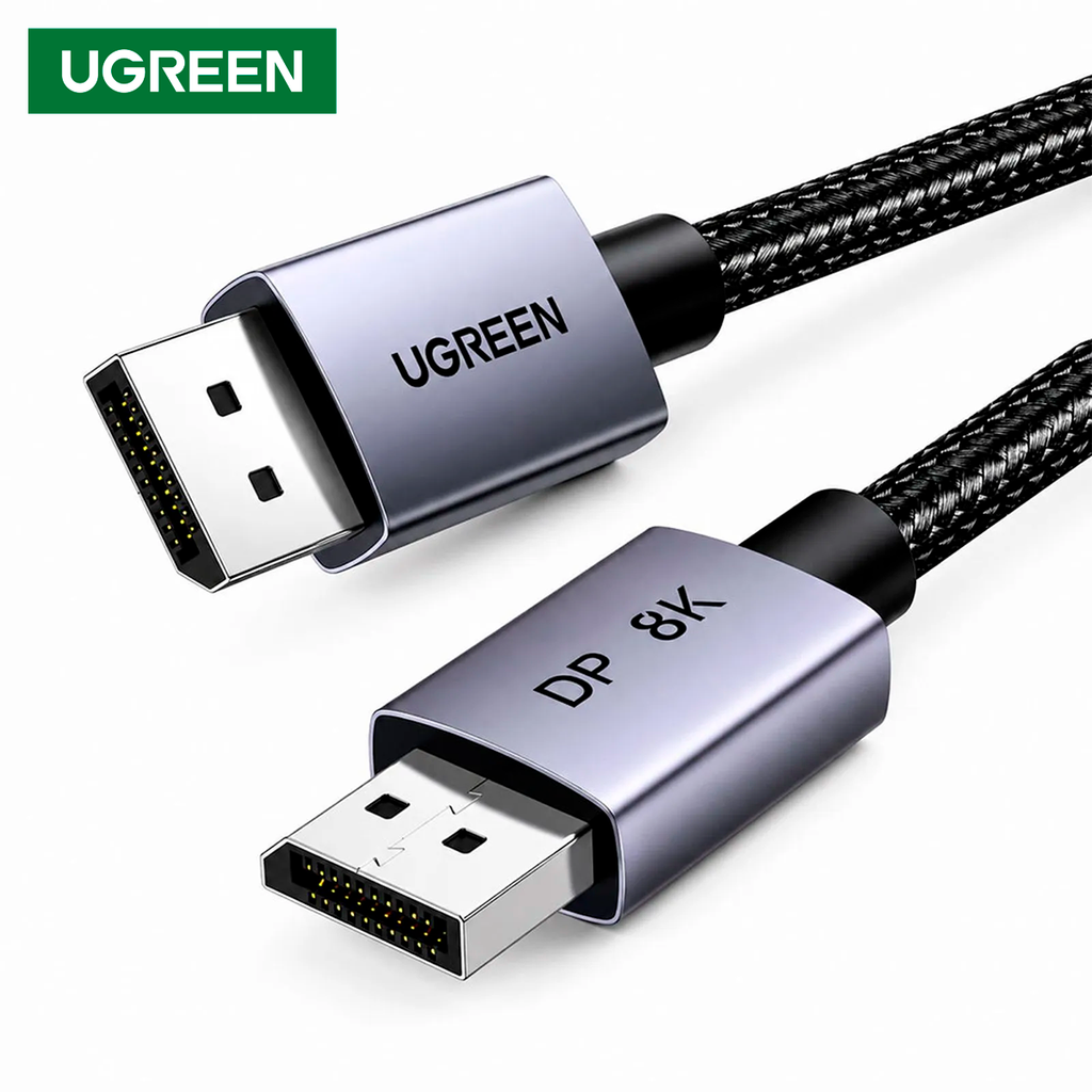 Cable DisplayPort a DisplayPort UGREEN DP120 8K 60Hz 2 Metros Malla Trenzada Conectores Metálicos Reforzados DP 8K para Monitores Gamer Tarjetas Gráficas y PC