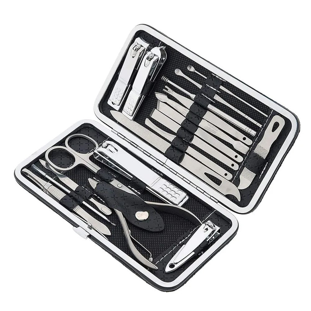 Set Manicure Pedicura Acero Inoxidable 19 Piezas Cortauñas - Marron S0801