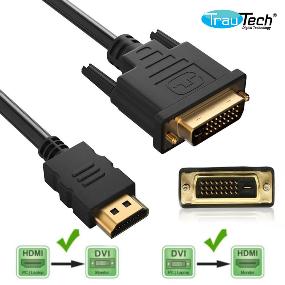 Cable Dvi 24+1 a Hdmi PVC 1.8 Metros TRAUTECH 24+1 Pines BIDIRECCIONAL S1193