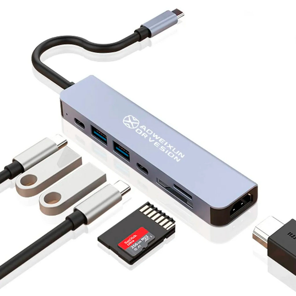 Hub USB C 7 en 1 Multifuncional con HDMI 4K RJ45 SD MicroSD PD 100W s2033