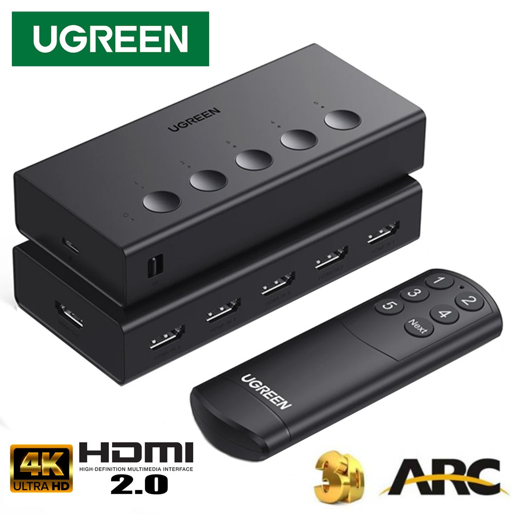 Switch HDMI 2.0 5 Puertos 4K 60Hz 3D HDR UGREEN con control HDCP 2.3 S1586