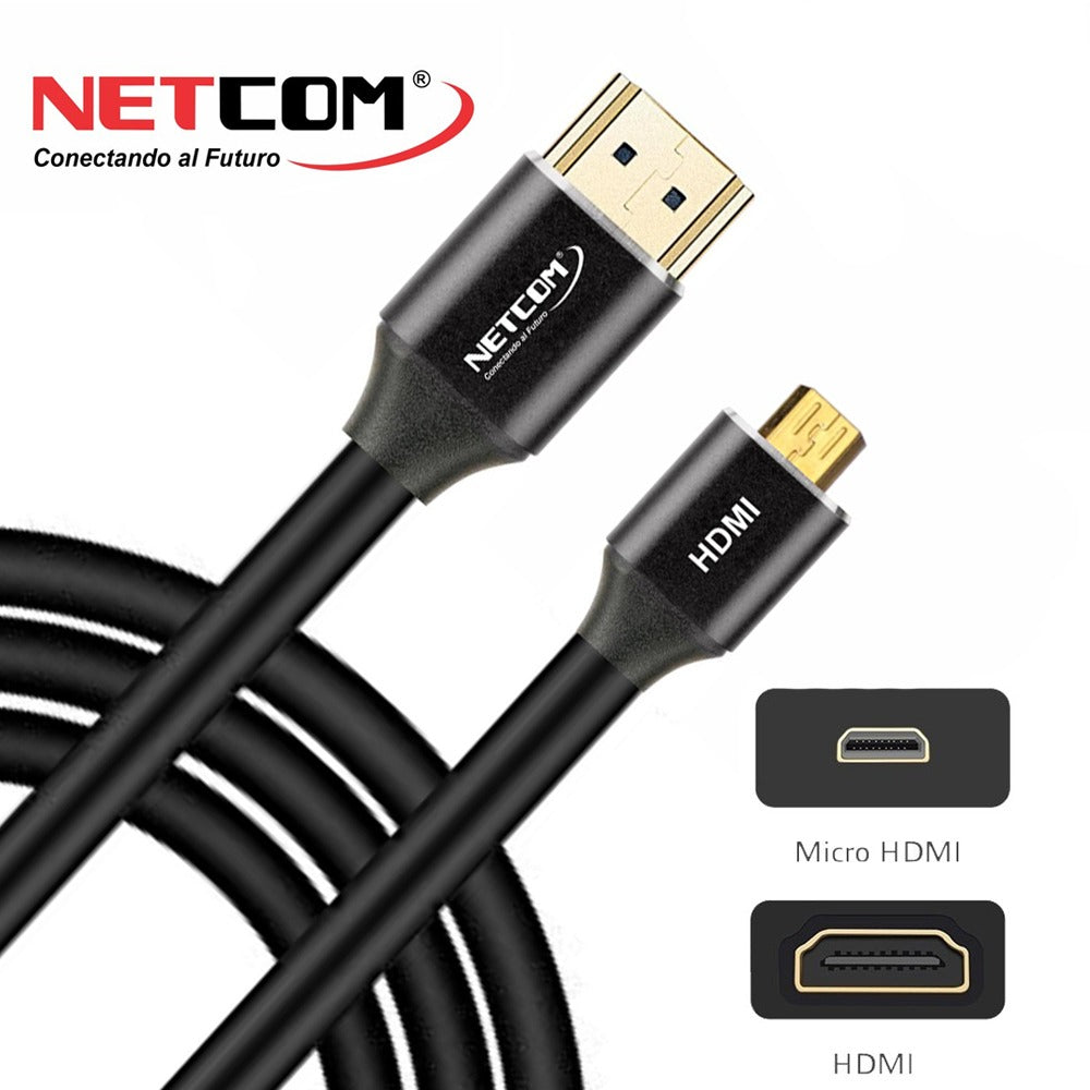 Cable Micro Hdmi a Hdmi 1.8 Metros NETCOM 2.0 4K 60 Hz ULTRA HD S1143