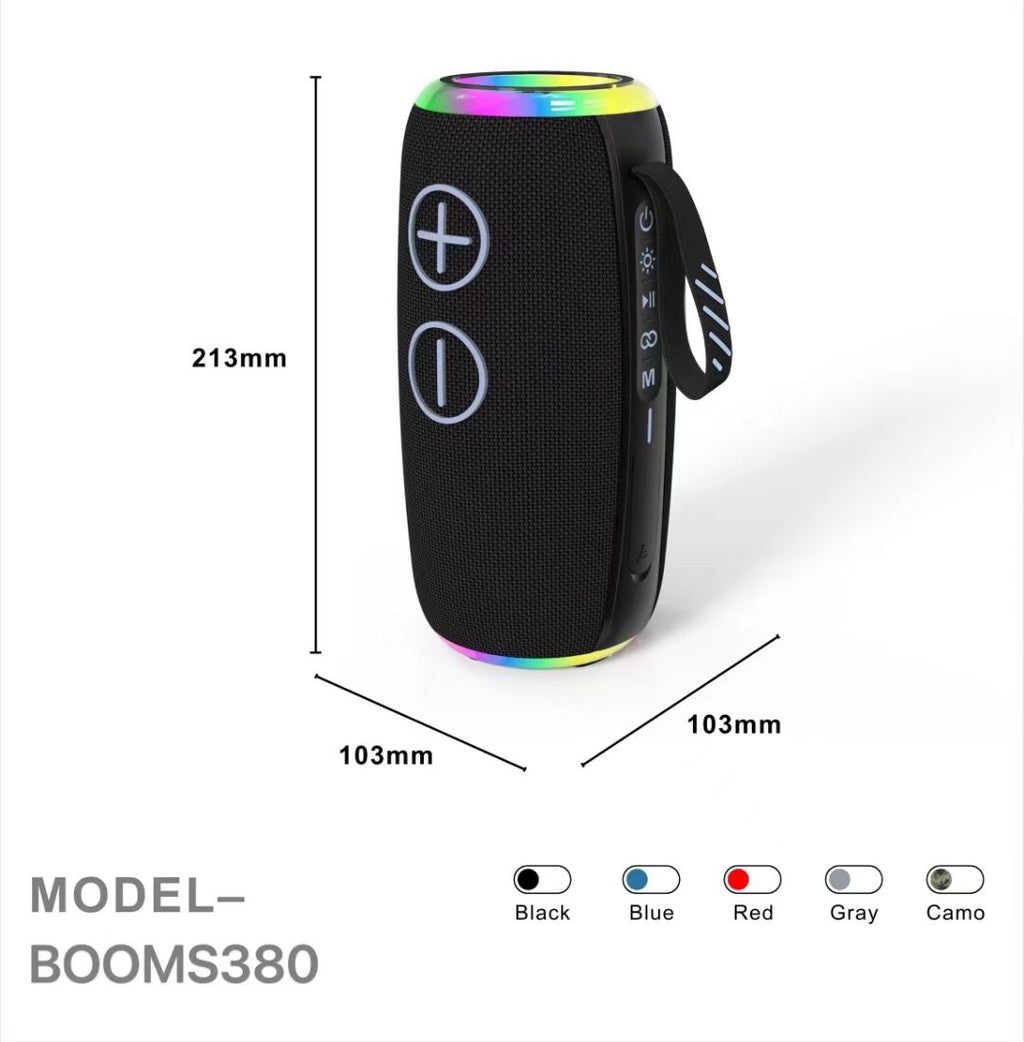 Parlante Portátil Bluetooth BOOMS380 X-Bass Impermeable IPX6 con Luces RGB S2155