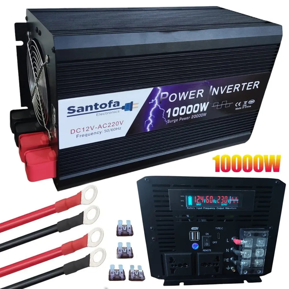 Inversor de Corriente 12V a 220V | 10000W | Pantalla LCD | 2 USB + Tipo C | S1783