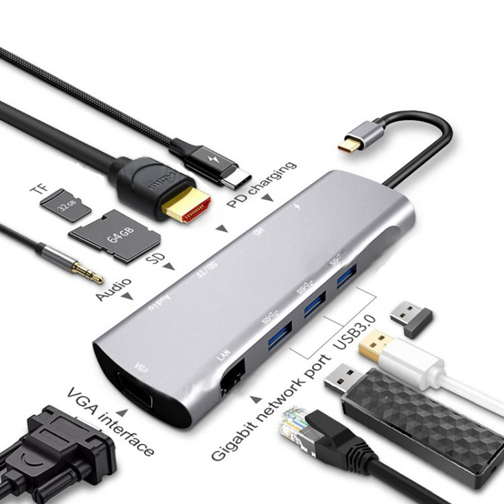 Adaptador Tipo C 10 En 1 Multiport Hub Estacion Lan Hdmi 4kVga rj45 S0807
