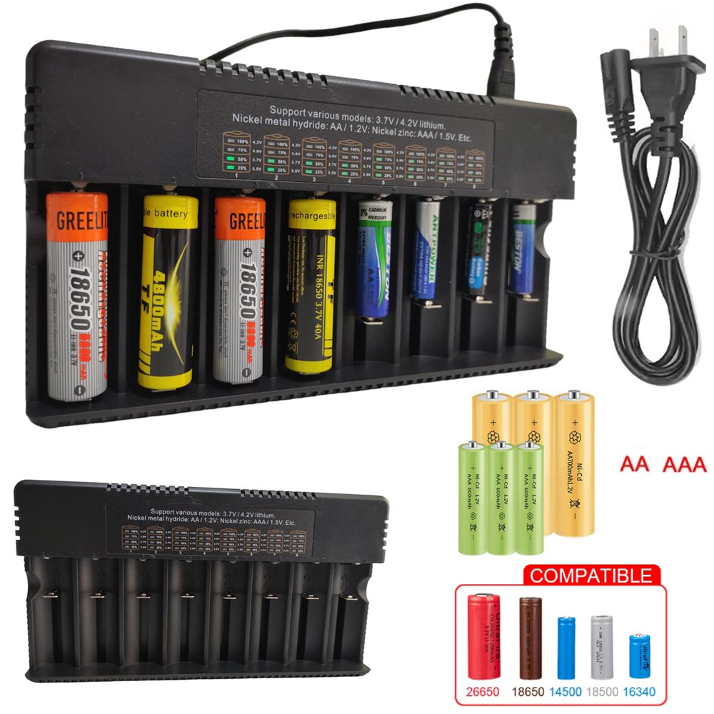 Cargador de pilas baterías recargables 8 puestos AA AAA 18650 26650 S1588