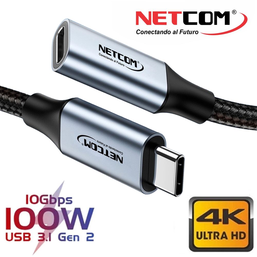 Cable Extension USB C 3.1 Tipo C Gen 2 3 Metros NETCOM 4k 100W 60Hz S1325