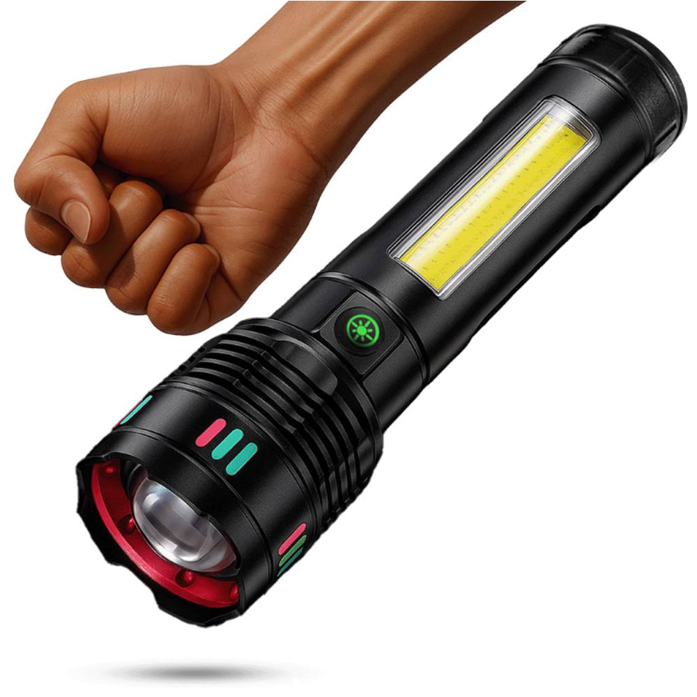 Linterna Táctica de Aluminio con Luz Lateral COB y Power Bank (6000mAh) s2076