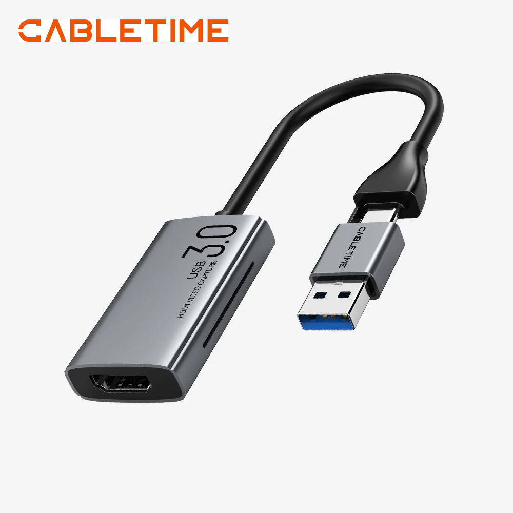 Capturadora de Video HDMI a USB / USB-C 3.0 CABLETIME 4K 30Hz Input 1080p 60Hz Switch OBS s2265