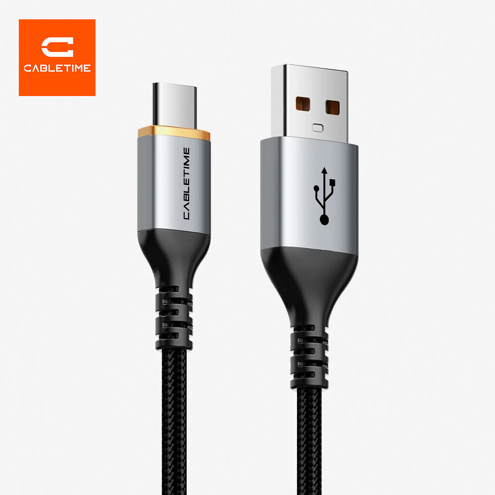 Cable USB-A a USB-C CABLETIME 5A Carga Rápida 1 Metro QC 4.0/3.0 Núcleo de Cobre Engrosado Carcasa de Aluminio y Malla Trenzada S2352