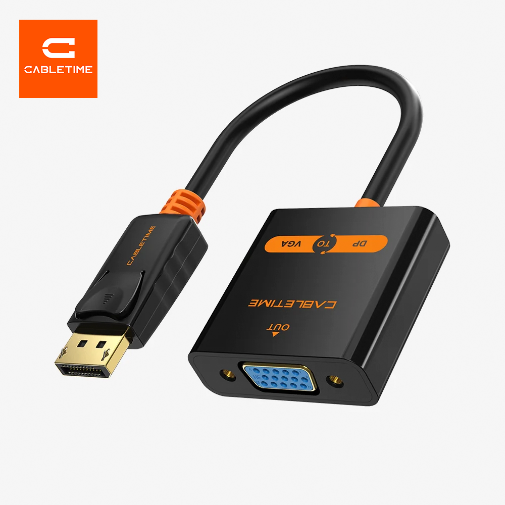 Adaptador DisplayPort a VGA Hembra CABLETIME 1080P 60Hz Conversor de Video con Seguro Mecánico Latching y Conector Chapado en Oro 24K para PC Laptop Tarjeta Gráfica Proyector y Monitor S2368