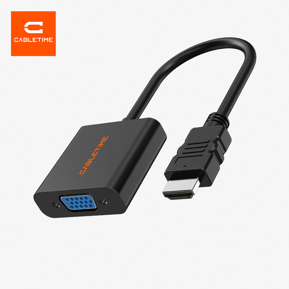 Adaptador HDMI Macho a VGA Hembra CABLETIME 1080P Full HD 60Hz Conversor de Video Plug & Play Carcasa ABS y Conector Niquelado para Laptop PC Proyector y Monitor S2362