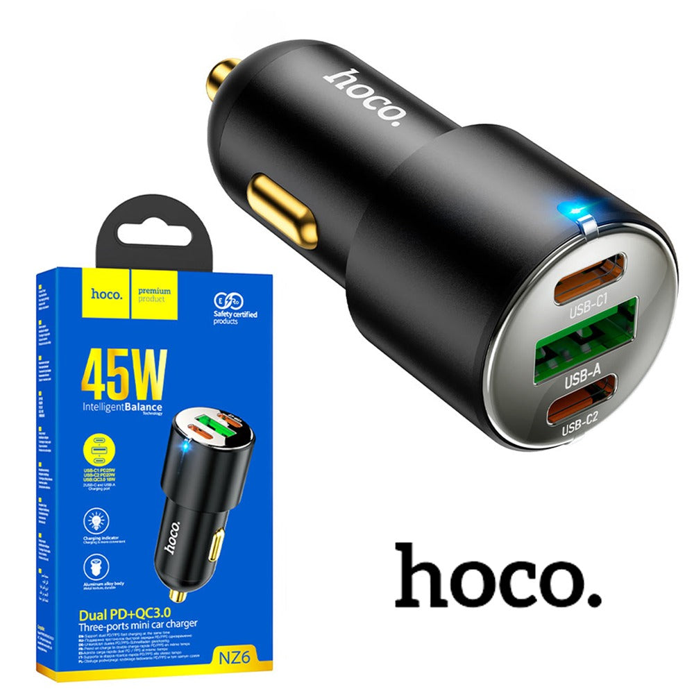 Cargador para Auto Hoco NZ6 | 3 Puertos Dual PD + QC 3.0 45W S1110