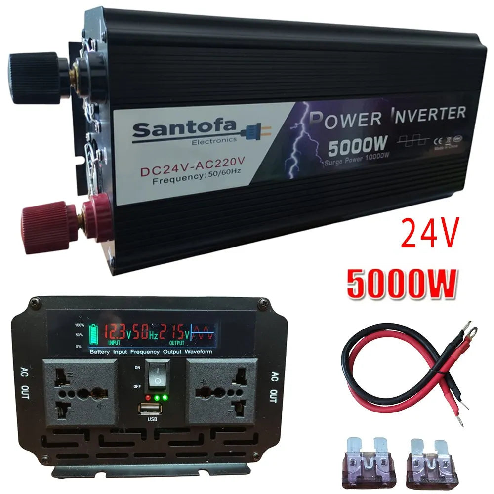 Inversor De Corriente 24v A 220v 5000w 1 Usb 2 Sockets Lcd S1782