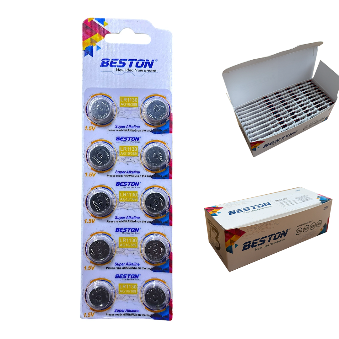 Caja x 20 Blísters x 10 baterias LR1130 BESTON AG10 / 389A 1.5V pilas boton s2055