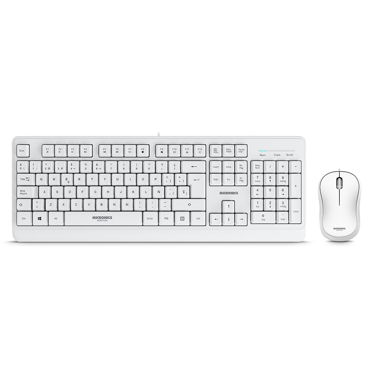 Kit Multimedia Teclado y Mouse USB Micronics Norton Blanco Waterproof UV 1000DPI MIC T100W s2240