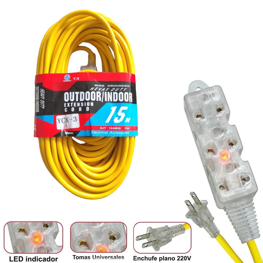 Extensión eléctrica cable vulcanizado de 3 tomas 15M S1049