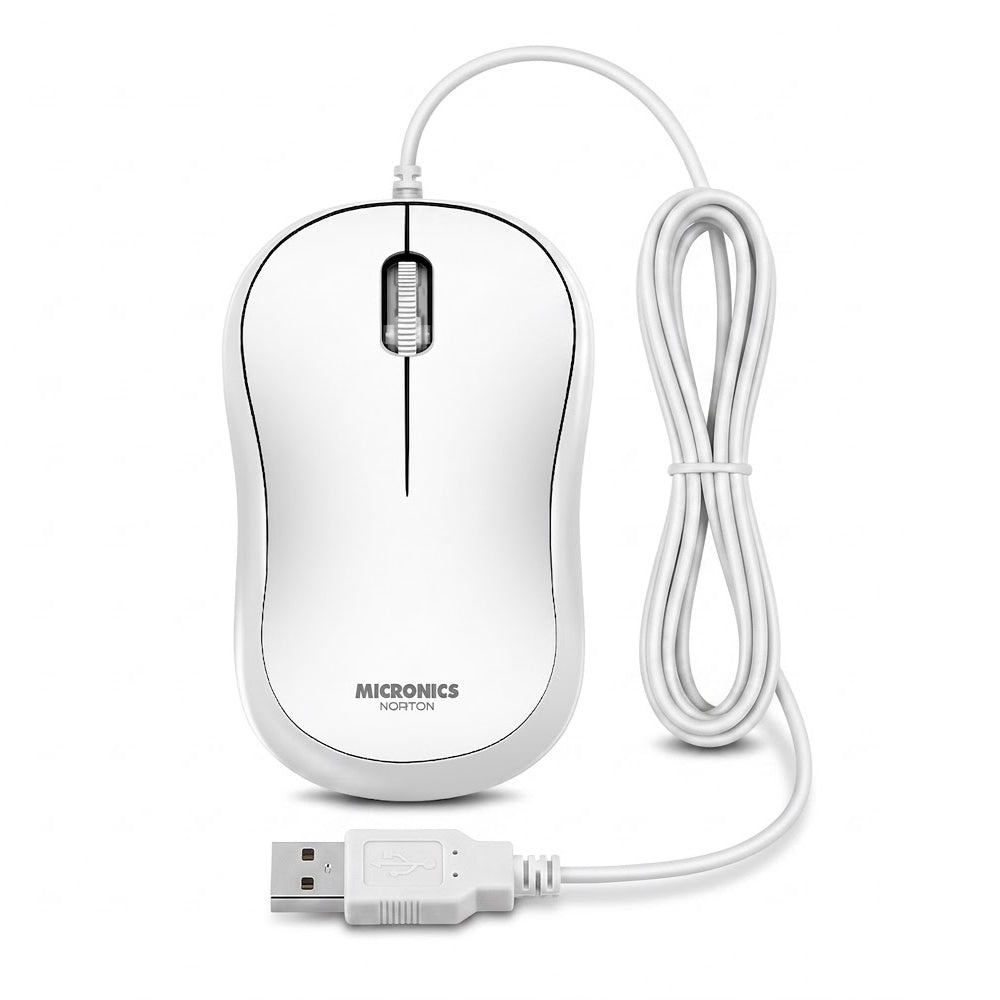 Kit Multimedia Teclado y Mouse USB Micronics Norton Blanco Waterproof UV 1000DPI MIC T100W s2240