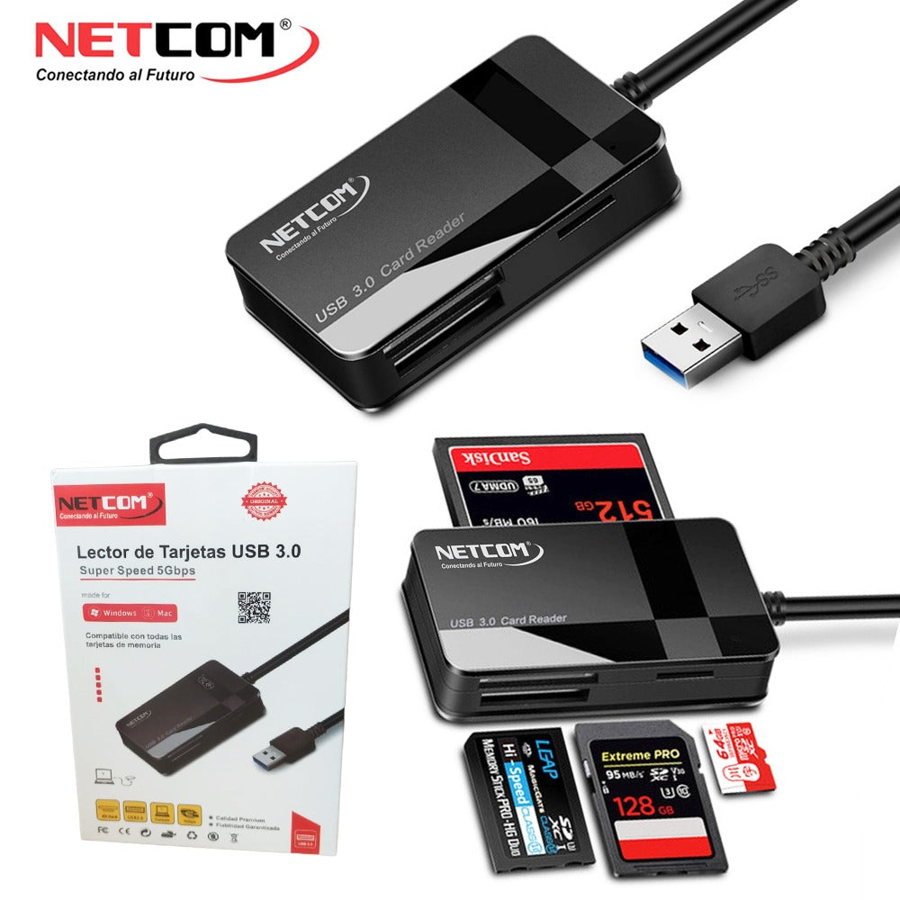Lector de tarjetas NETCOM USB 3.0 SD Micro sd MMC CF MS SDHC Micro MMC S1093