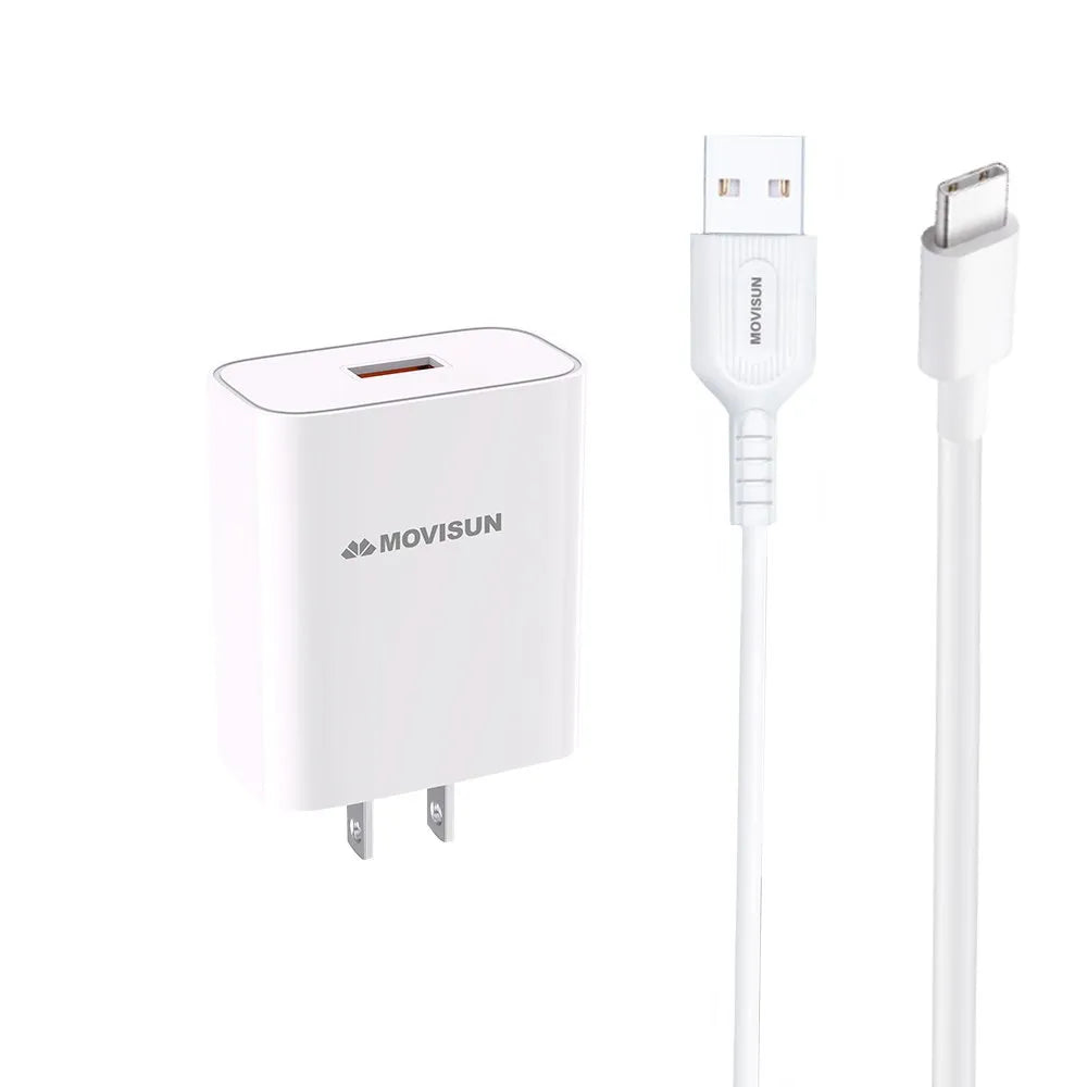 Cargador USB Tipo C MOVISUN MQC 20 USB 3.0 Carga Rapida 22.5W Cable 1m S1655
