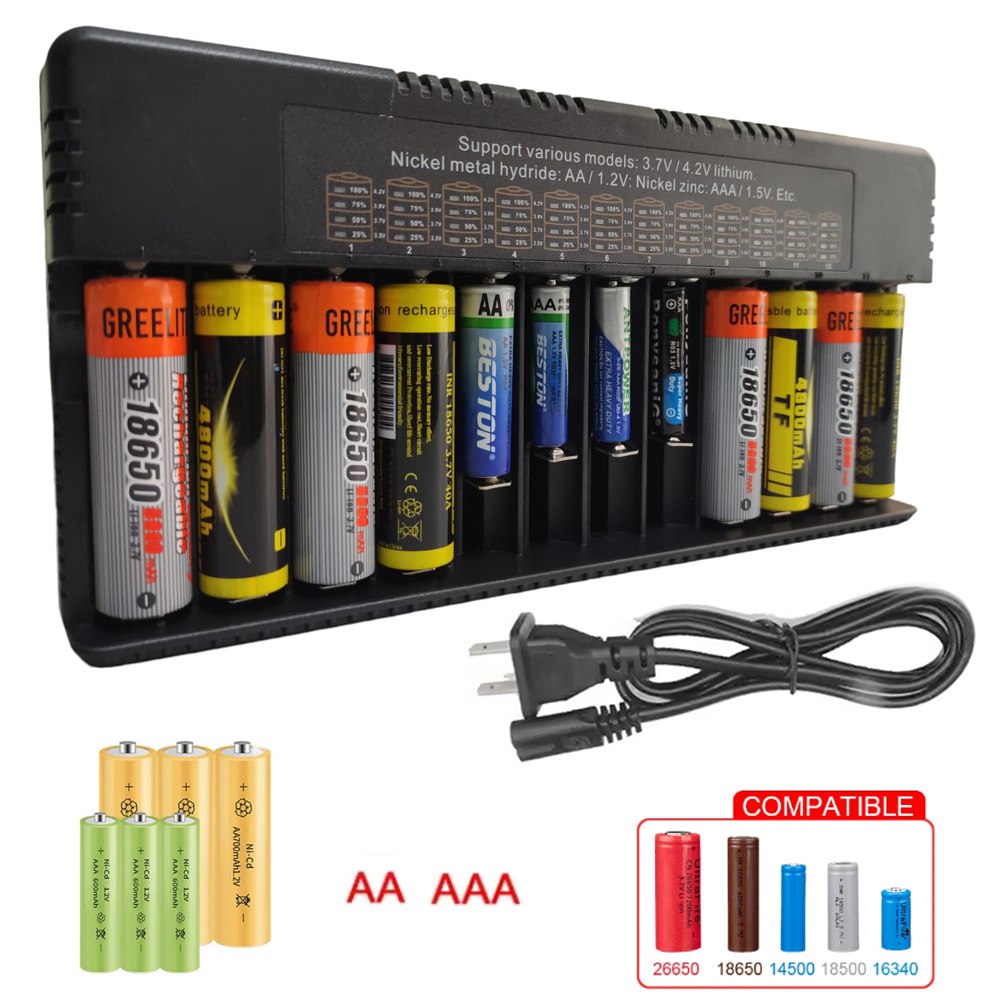Cargador de pilas baterías recargables 12 puestos AA AAA 18650 26650 S1589