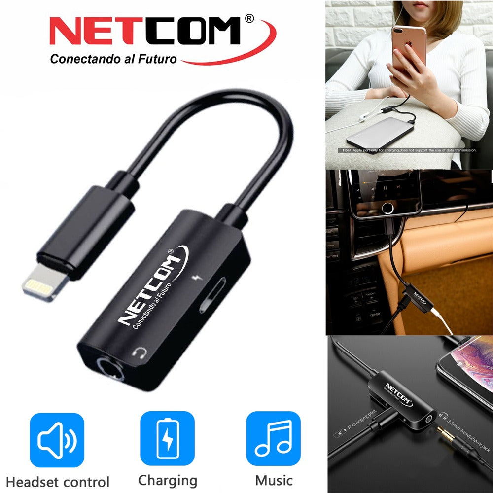 Cable Adaptador 2 en 1 LIGHTNING a JACK 3.5mm Audio y Carga S1135