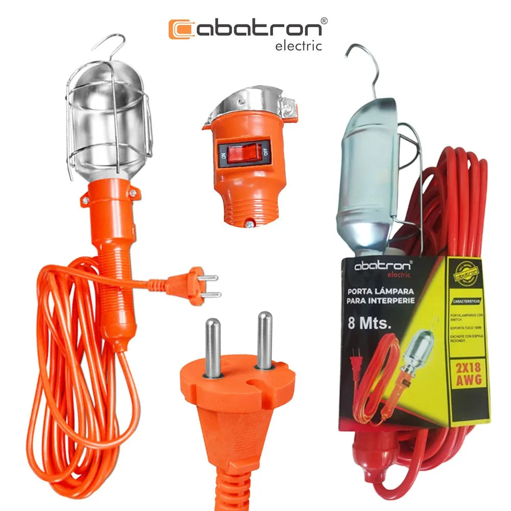 Luz de Trabajo con Protector de Metal 8 Metros ABATRON 18 AWG SWITCH S1876