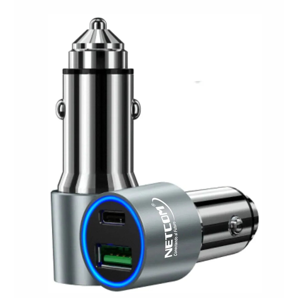 Cargador para Auto 1 USB QC3.0 1 TIPO C NETCOM 3.4A 12V 24V C Rápida S1687