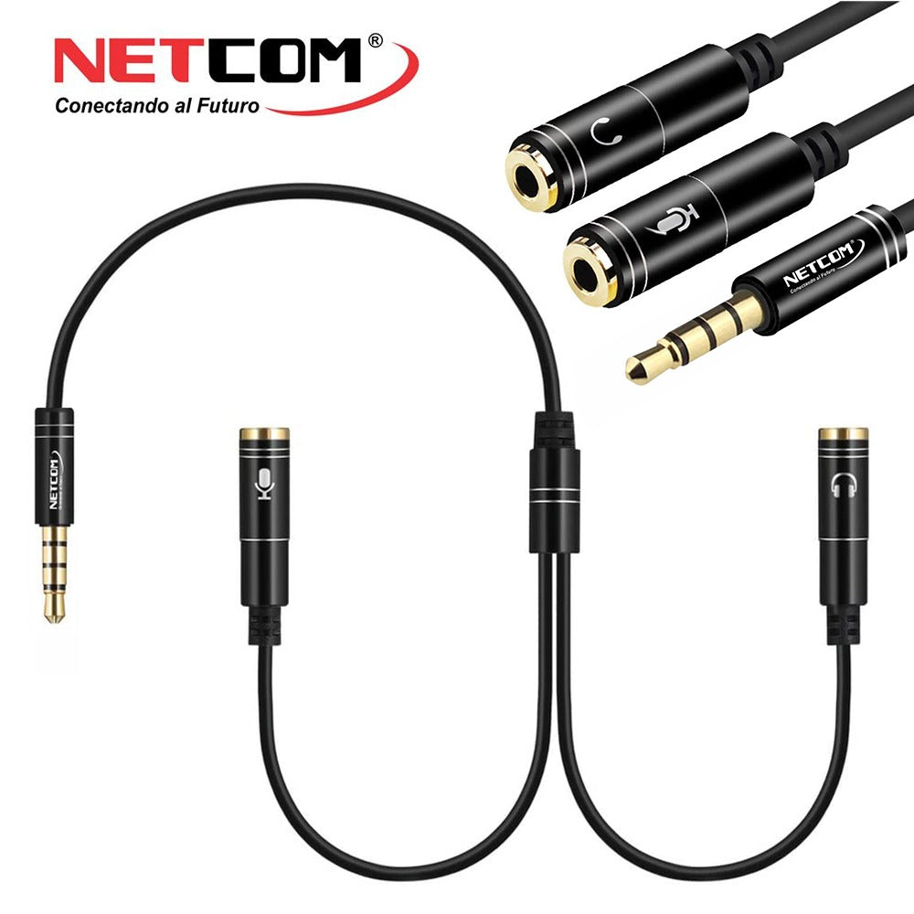 Adaptador Conector de 2 Jack 3.5mm A Plug 3.5mm NETCOM- Negro S1173