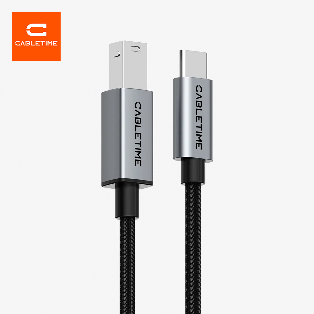 Cable USB-C a USB-B 2.0 para Impresora y MIDI CABLETIME 2 metros 480Mbps de Aluminio y Malla Trenzada para MacBook iPad Pro Impresoras HP Canon Epson Pianos Digitales y Controladores S2366
