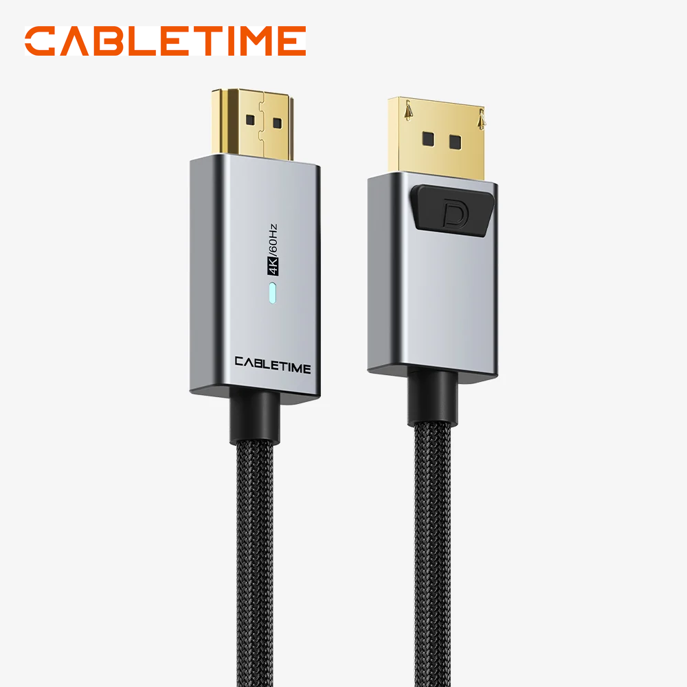 Cable DisplayPort a HDMI CABLETIME 1.8m 4K 60Hz Seguro Latch LED Indicador Nylon Trenzado s2278