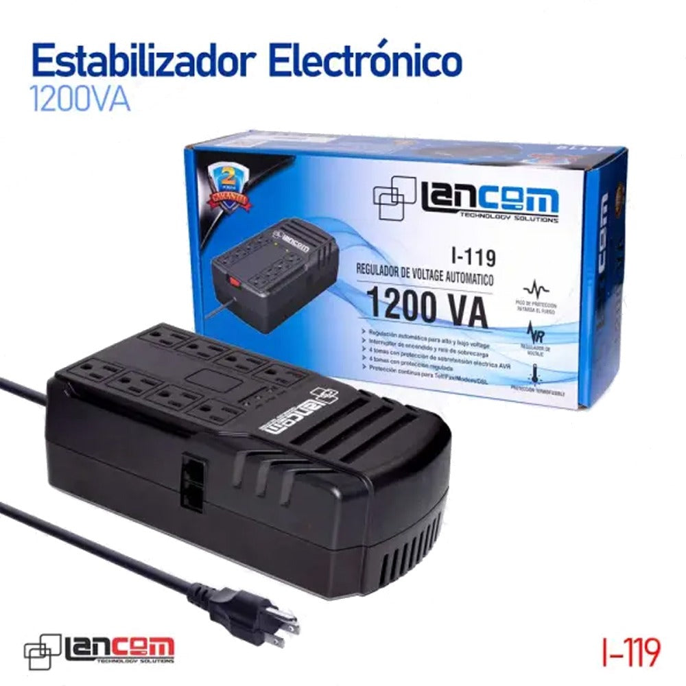 Regulador de Voltaje automatico Lancom I-119 8 Tomas 1200VA 500w S1061