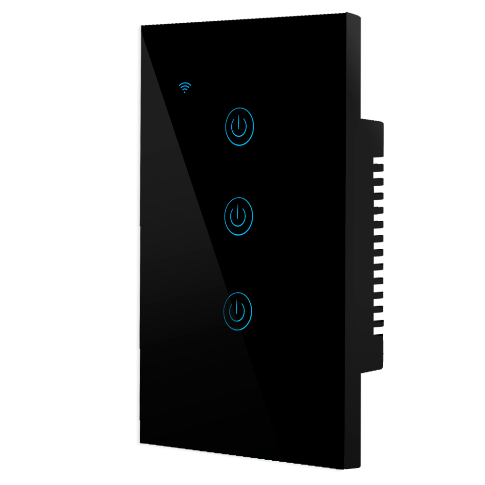 Interruptor Inteligente WiFi Triple de 3 Botones Táctil Negro S2156