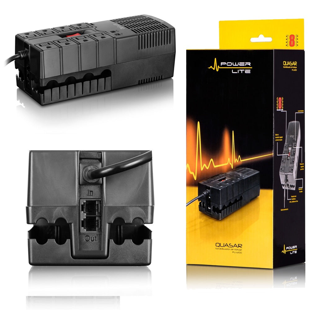Estabilizador de Voltaje Power Lite pulsar PLI 1200 8 Tomas S1046