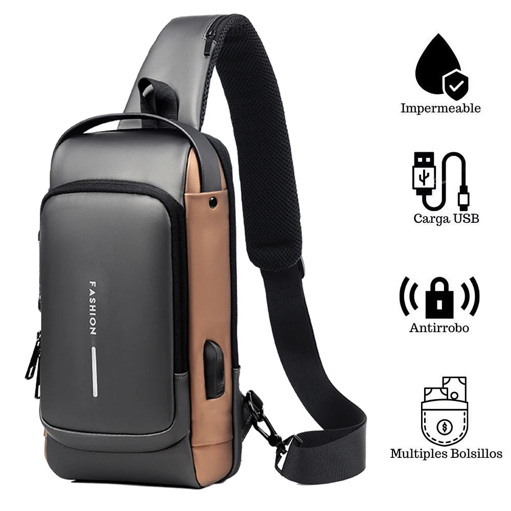 Morral Antirrobo con Clave Bolso de Hombro Multi Bolsillo Negro con Marrón S1598-1