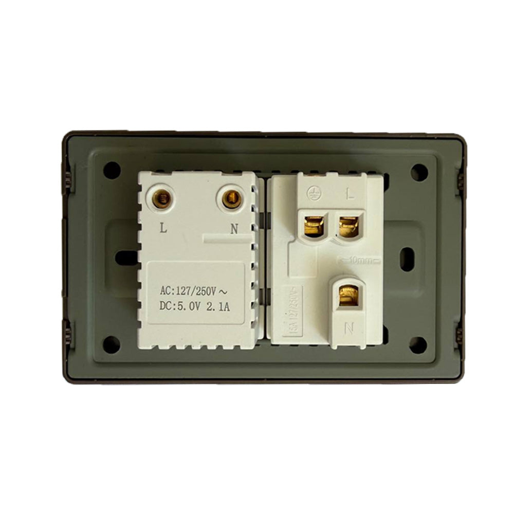 Placa Tomacorriente de Pared con Enchufe USB y Tipo-C ABATRON 15 AMP s2093