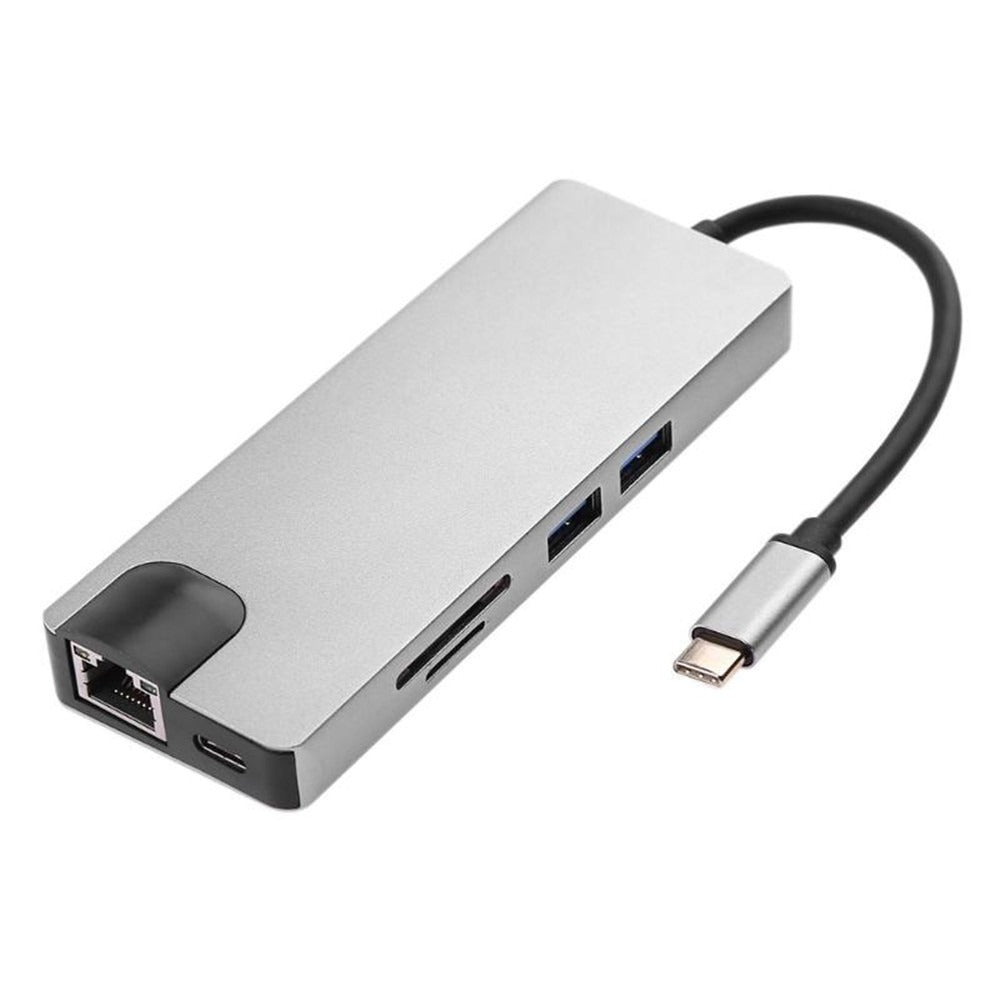 Adaptador Tipo C a HDMI 4K USB 3.0 Lan 8 en 1 Multipuerto S0755