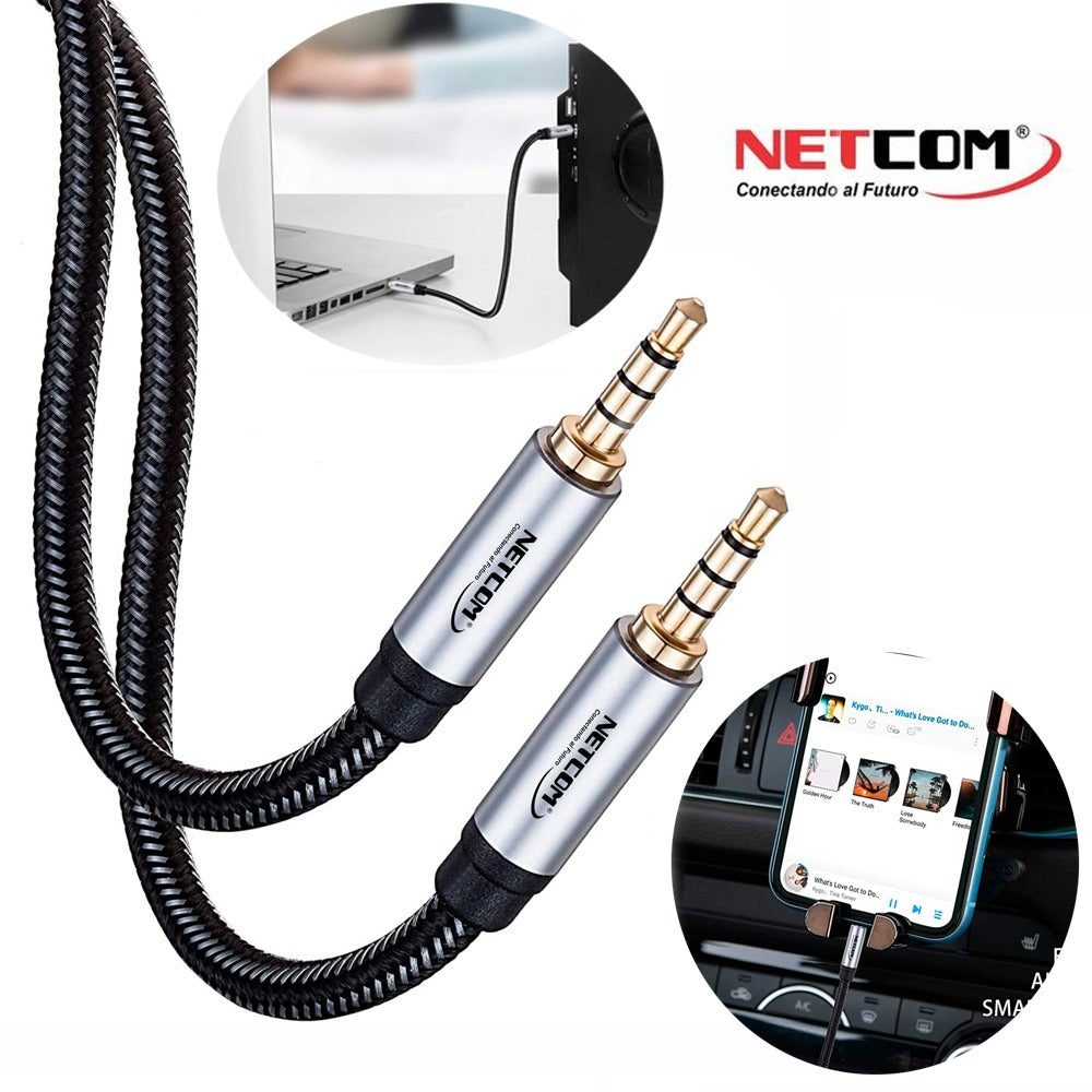 Cable de Audio Plug a Plug 3.5mm TRRS de 1.80 Metros NETCOM S1350