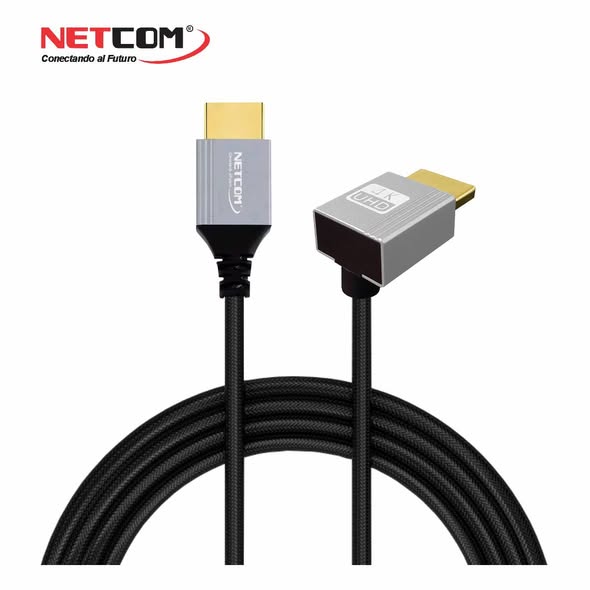 Cable HDMI 2.0 90° NETCOM 1.80m Ultra Delgado 4K 60Hz 18Gbps HDR Trenzado s2259
