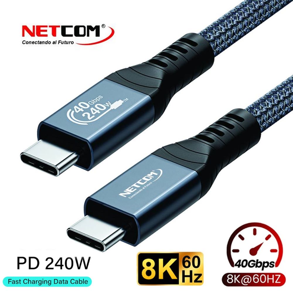 Cable USB-C Thunderbolt 4 NETCOM 60Hz 40Gbps 8K PD 240W 1 Metro S1262