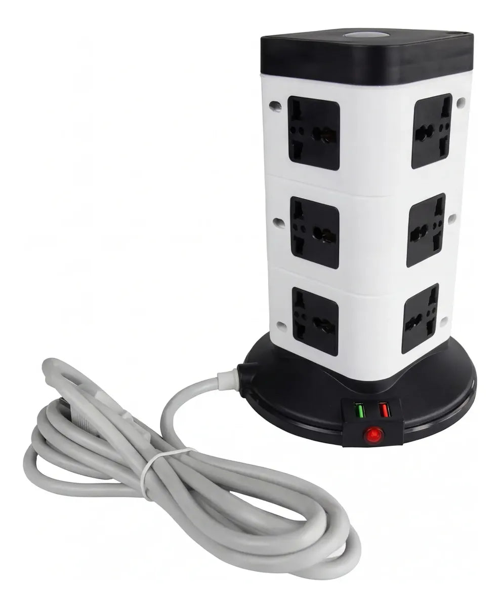 Torre de Tomadas Vertical / Extensión Eléctrica Inteligente de 12 Salidas y 3 Puertos USB de 2500W (2 Metros) S2162