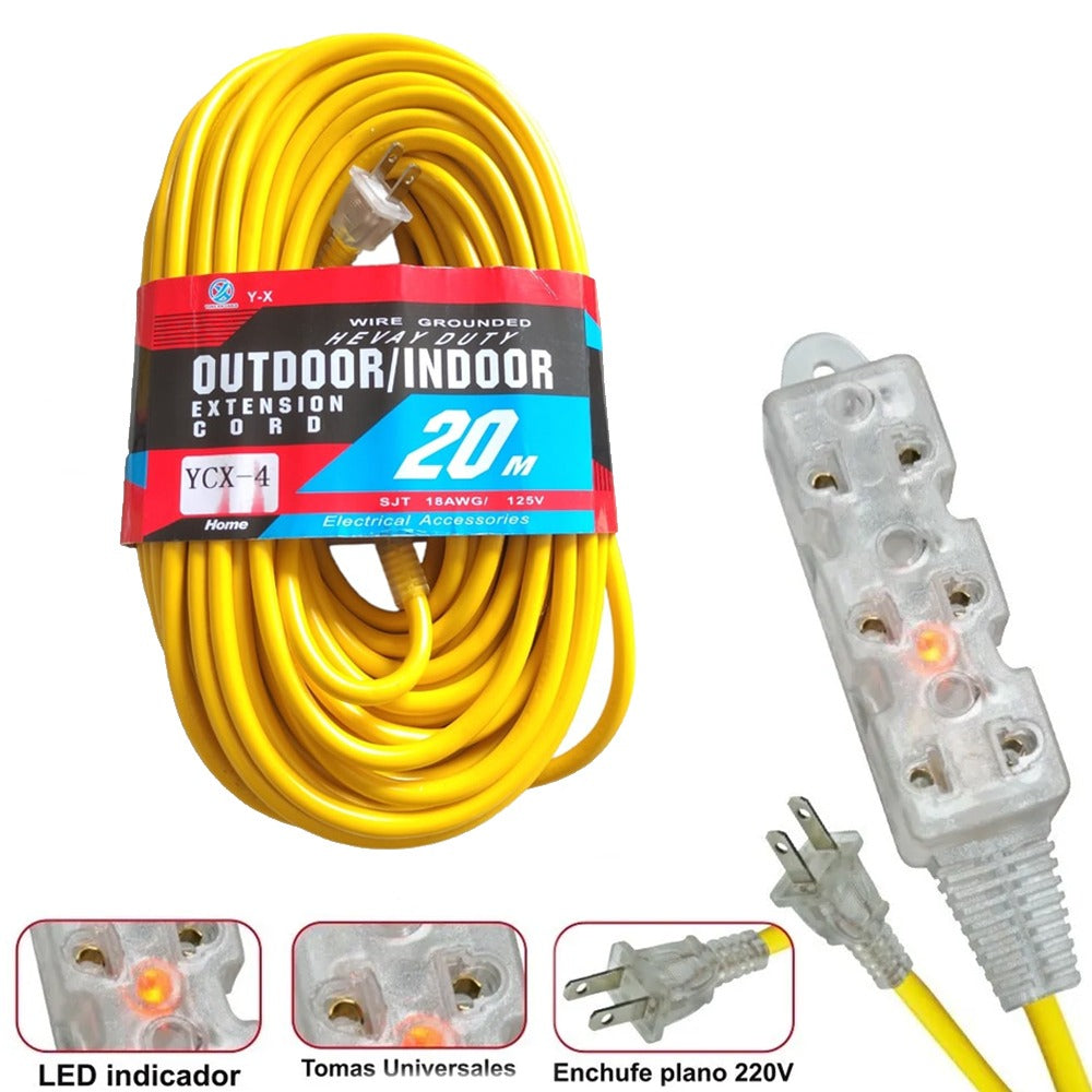 Extensión eléctrica cable vulcanizado de 3 tomas 20M S1050