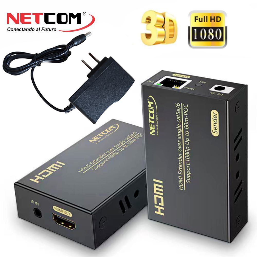 Extensión Extender Hdmi x Rj45 Utp Cat 5 6 7 Hasta 60 Metros NETCOM S1342
