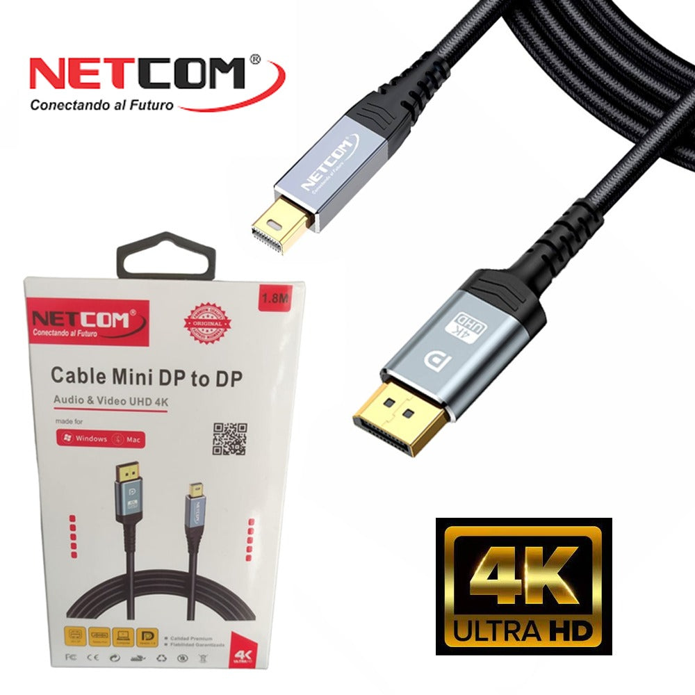 Cable Mini Displayport a Displayport Netcom Pvc Macho 1.8 Metros 4k S1124