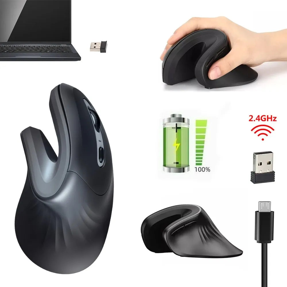 Mouse Vertical Inalambrico Ergonómico 1600 DPI USB 2.4Hz Recargable S1480
