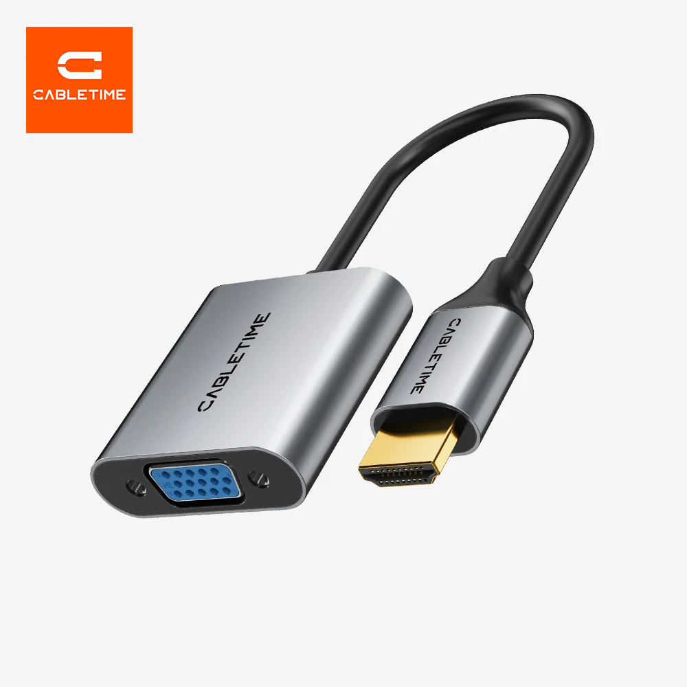 Adaptador HDMI Macho a VGA Hembra CABLETIME 1080P Full HD 60Hz Conversor de Video de Aluminio con Conector Chapado en Oro para Laptop PC Proyector y Monitor S2357