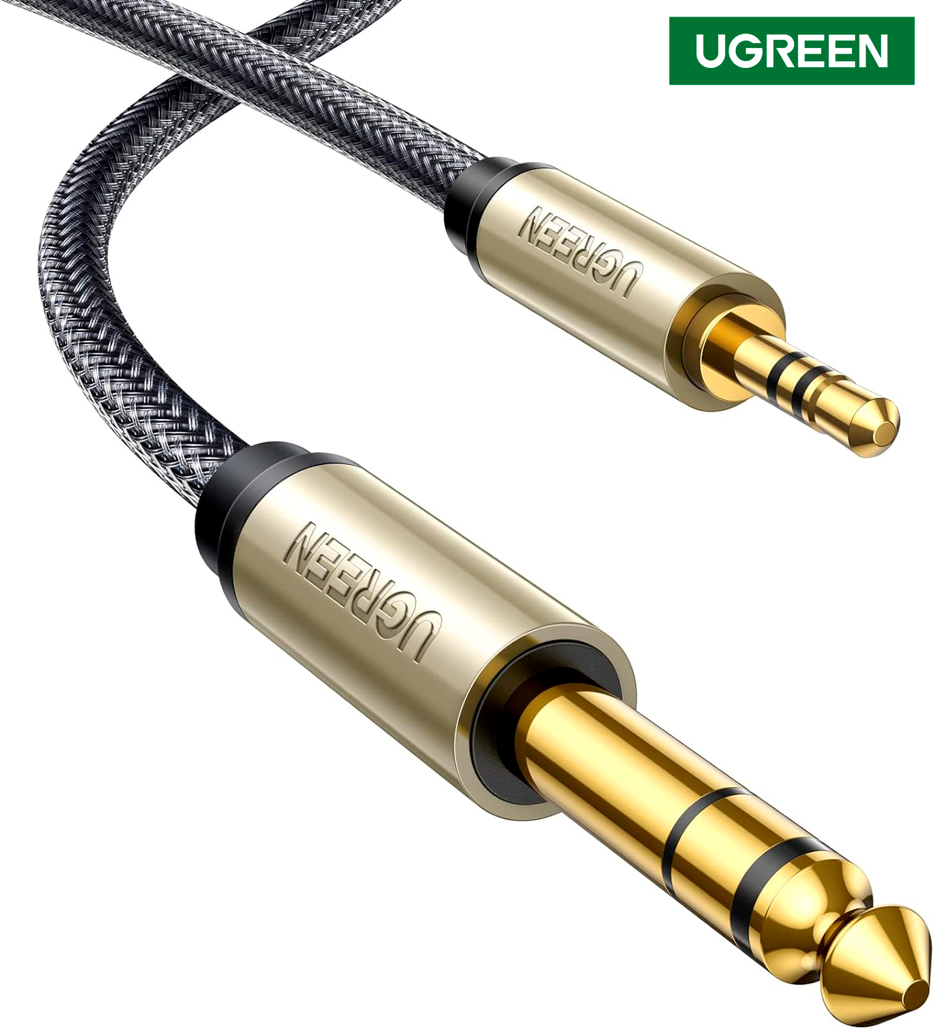 Cable de Audio UGREEN 3.5mm a 6.35mm 1/4 TRS 2m Nylon Trenzado Aleación Zinc Bañado S2295