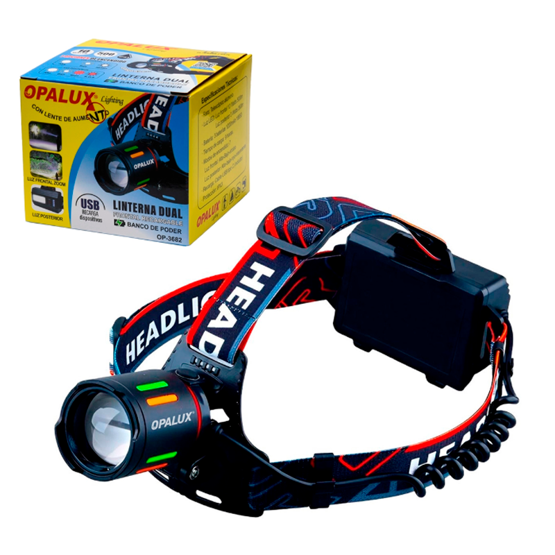 Linterna Frontal Recargable Opalux 10W Dual con Zoom IPX3 S2034