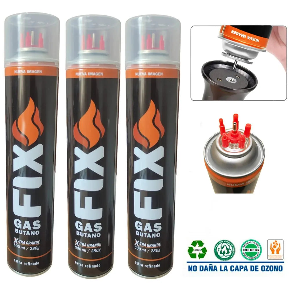 3 Gas Butano FIX Ultra Refinado Recarga Todo Tipo Encendedores Soplete S1736